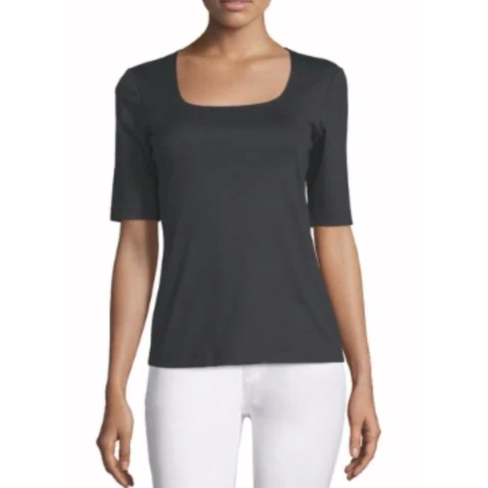 Lafayette 148 New York Black Scoop Neck Short Sleeve Tee